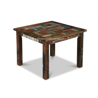 Table à manger DIVADI Java Patchwork KD, pieds carrés, bois de bateau recyclé, design durable, écologique, pour intérieur et extérieur