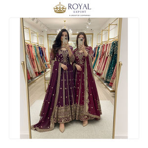 Fabricante indio que vende un hermoso y tradicional traje Anarkali de georgette pesado con bordados y pantalón de microalgodón. - Product Image 3