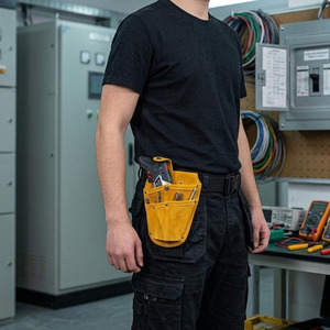 Étui pour perceuse en cuir véritable, robuste, porte-outils, pochette de chantier pour électricien, charpentier, travaux de construction, personnalisable, à vendre - Product Image 2