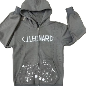 Sweat à capuche décontracté avec logo personnalisé pour hommes, streetwear tricoté à fermeture éclair en molleton de polyester 100% uni anti-boulochage pour l'hiver - Product Image 1