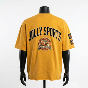 Camiseta Oversize para Hombre, 240 GSM, Algodón Jersey Grueso, Color Mostaza, Logotipo Bordado con Apliques, Estilo Urbano - Product Image 6
