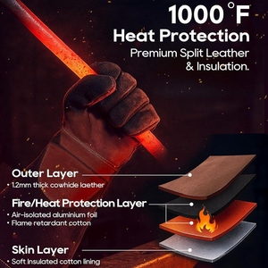 Gants de soudage en cuir de vachette pleine fleur renforcés sur toute la paume, haute performance, résistants à la chaleur et aux étincelles, durables - Product Image 2