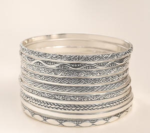 Ensemble de bracelets en argent sterling oxydé, faits à la main, style bohème indien, bijoux artisanaux traditionnels pour femmes - Product Image 4