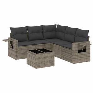 Conjunto de sofá de jardín de ratán gris para 6 personas, muebles de exterior de diseño contemporáneo con estructura de acero y mesa de vidrio templado. - Product Image 4