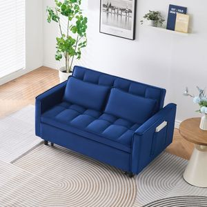 Divano Letto Elegante in Velluto Blu da 55 Pollici, Pratico con Tasche, Interpretazione Intelligente dell'Arte del Divano Tre-in-Uno - Product Image 4