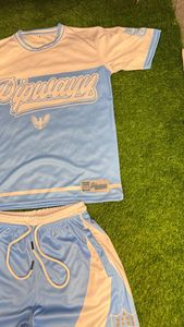 Conjunto de camiseta y pantalones cortos de sublimación a la moda, de manga corta, de poliéster, para verano, conjunto de 2 piezas. - Product Image 3