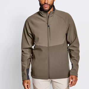 Veste softshell coupe-vent pour homme, fermeture éclair, col montant, color-block, coupe classique, beige, pour l'automne - Product Image 1