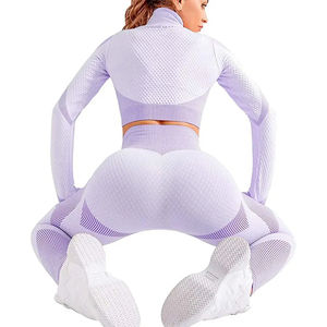Vêtements d'entraînement confortables pour femmes tenue de gymnastique sans couture à haute élasticité costume de Yoga à motif solide grande taille 2 pièces ensemble de Yoga pour femmes - Product Image 3