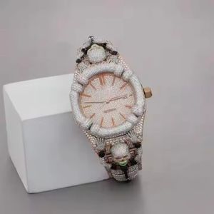 Luxury Skull Motif Iced Out Watch Two Tone Gold and Silver Custom Hand Design Pave Diamonds Statement <b>Wristwatch</b> <b>Automatic</b> Movem - Product Image 3
