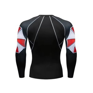 Men <b>Black</b> Full Sleeve Rash Guard With Red And Gray Print Quick Dry <b>Compression</b> <b>Shirt</b> Long Sleeve Athletic Top - Product Image 2