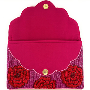 Handmade <b>Red</b> Rose Beaded Zipper Chain Strap Durable Coin <b>Purse</b> Clutch Floral Embroidered Evening Pouch Bridal Party Gift Custom - Product Image 3
