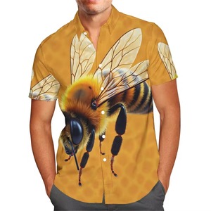 Chemise décontractée d'été pour homme, motif abeilles, 200 grammes, tissu satiné respirant anti-boulochage, manches courtes - Product Image 1