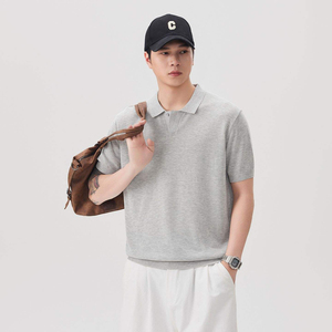 เสื้อโปโลถักสีพื้นคุณภาพสูงสำหรับผู้ชาย ทรงหลวม แขนสั้น สวมใส่สบายๆ ในฤดูร้อน - Product Image 4