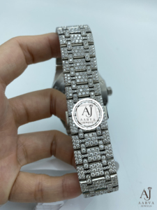 AARVA JEWELS Men's Luxury Quartz Watch Stainless Steel Moissanite Encrusted Dial 25mm Analog ETA Movement <b>Chronograph</b> Sapphire - Product Image 5