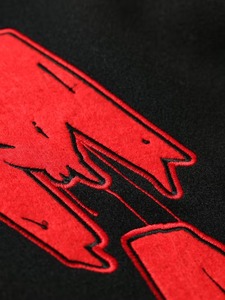 Premium Quality 100% Cotton Custom Men's Black Red Logo Embroidery Leather Sleeve Breathable High Street Style Varsity <b>Jacket</b> - Product Image 3