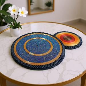 Handmade <b>Beaded</b> Table <b>Placemat</b> with Leather – African Maasai Decor - Product Image 2