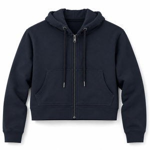 <b>Women</b>’s Cropped Full Zip Hoodie Cotton Elastane Blend French Terry Gym Workout <b>Jacket</b> with Pockets Custom Logo OEM Manufacturer - Product Image 3
