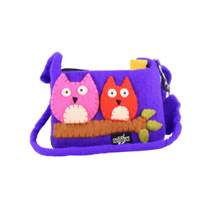 Sac à bandoulière en feutre pour couple motif hibou rayé - Product Image 2