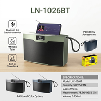 Haut-parleur portable LN-1026BT avec antenne télescopique, radio FM, mini enceinte sans fil 6W, audio puissant, vente en gros