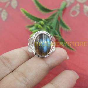 Anillo de Labradorita Natural Hecho a Mano con Plata de Ley 925, Anillo Ovalado con Cabujón, Joyería Boho Vintage, Regalo para Hombre - Product Image 6