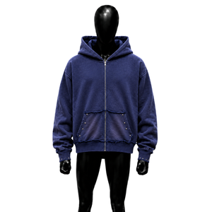 Sweat à capuche bleu oversize zippé 100% coton doux French Terry, style décontracté, tendance, style urbain, automne - Product Image 1