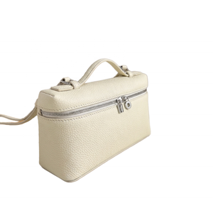 Bolso para teléfono de cuero color crema con cremallera y asa, diseño cruzado pequeño - Product Image 1