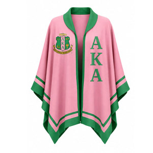 Alpha Kapa Alpha Green Pink <b>Poncho</b> Long Women's Shawl All Seasons Wear Digital Printed Color Block Design - Product Image 5
