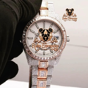 Decorative Stainless Steel <b>Watch</b> with Continuous Stone Accents, Elaborate Face <b>Work</b> and Extended Bracelet Styling. - Product Image 3