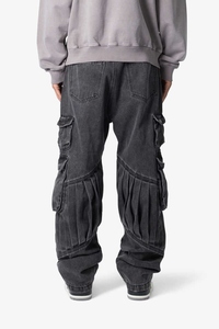 Jeans de Cintura Alta y Pierna Recta con Acabado Stone-Wash, Estampado de Cristales, Textura Grabada con Láser, Rasgados, Bolsillos Grandes, Estilo Cargo, Otoño-Verano - Product Image 2