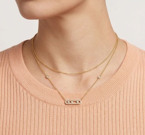 Collier pendentif minimaliste en or 18 carats avec diamant de laboratoire et chaîne à barres géométriques pavées de diamants, pendentif diamant mobile - Product Image 3