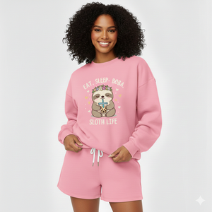 Ensemble décontracté 2 pièces pour femme, couleur unie, sweat-shirt et short, 100 % coton tricoté, respirant, coupe classique, vente en gros - Product Image 1