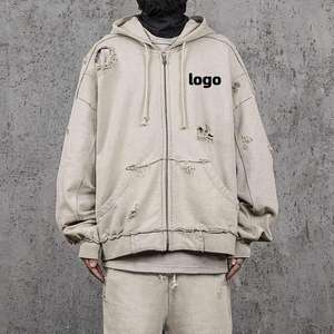 ชุดวอร์มฤดูหนาวผ้าฟลีซคุณภาพสูงแบบใหม่ ทรงโอเวอร์ไซส์ ลุคดิสเทรส เป็นมิตรต่อสิ่งแวดล้อม พร้อมเชือกผูกเอว ผลิตจากไนลอน/คอตตอน สำหรับผู้ชาย - Product Image 1