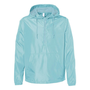 <b>Men's</b> <b>Light</b> Blue Hooded Windproof Quarter-Zip <b>Jacket</b> Casual <b>Summer</b> Outerwear Regular Sleeve Solid Color Polyester Shell - Product Image 1