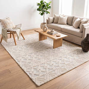 Tapis moderne en coton tissé à la main avec motif géométrique texturé pour salon, chambre et intérieurs scandinaves - Product Image 1