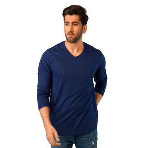 T-shirt col V 100 % coton de haute qualité pour hommes grandes tailles, impression de logo personnalisée, tissu jersey, couleur unie, coupe ample, OEM - Product Image 1