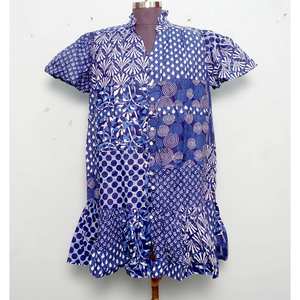 Indian handmade cotton stylish short party wear dress floral printed bride gift <b>personalized</b> woman fashion dress From India - Product Image 2