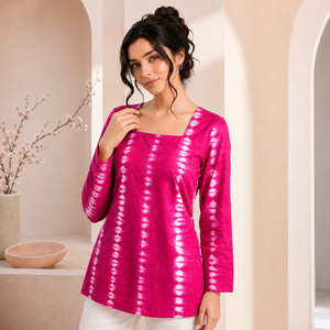 Kurti Largo de Algodón Rosa para Mujer, con Cuello Cuadrado, Estilo Casual Étnico, Kurti Elegante para Damas, Moda de Boutique al por Mayor - Product Image 1
