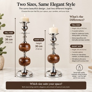 ชุดเชิงเทียนไม้แบบดั้งเดิม 2 ชิ้น ฐานโลหะทรงกลม ตกแต่งโต๊ะบ้าน - Product Image 3