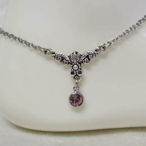 สร้อยข้อเท้าเงินแท้ 925 ดีไซน์แบบโบราณของคาริการิ: ดีไซน์ลายฉลุอันละเอียดอ่อนและเครื่องประดับพลอยสีชมพูสำหรับผู้หญิงและเด็กผู้หญิง - Product Image 2