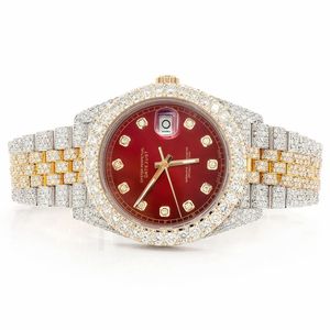 Reloj de Lujo con Cristales para un Estilo Elegante, Reloj de Cuarzo para Hombre de 40 mm, Esfera Roja, Cristal de Zafiro, Diamante Moissanita, Dos Tonos, Oro y Plata - Product Image 1