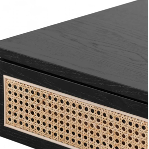 Mesa Consola de Estilo Minimalista con Dos Cajones, Madera de Teca Sólida, Acabado Negro Ratán, Ideal para Decoración del Hogar - Product Image 5