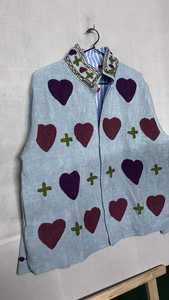 Abrigo de lino y algodón bordado de estilo chino con estampado de corazones, cuello alto, manga larga, corte holgado, para todas las estaciones. - Product Image 6