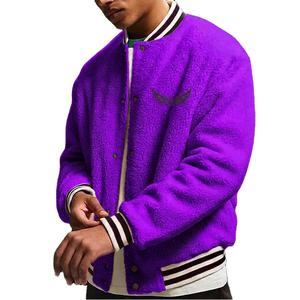 <b>Men's</b> <b>White</b> Fleece Varsity <b>Jacket</b> Embroidered Front Mandarin Collar Casual Winter Baseball Quick Dry Eco-Friendly Breathable - Product Image 3