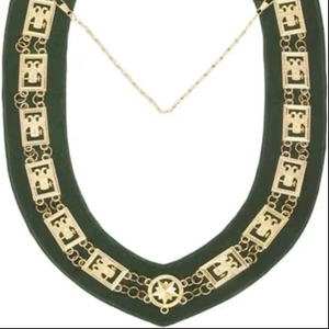Collier de cérémonie du Rite écossais de 32e degré - Ailes en bas sur fond de velours vert, largeur de l'article 13 pouces, matériau métal - Product Image 1