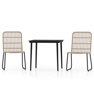 Conjunto de Comedor Apilable Mediano, Mesa y Sillas de Jardín de Roble y Ratán PE Negro - Product Image 2