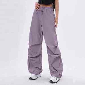 Hot Sale <b>Men's</b> Casual Custom Baggy Curved <b>Nylon</b> Track Pants Distressed Mid Quick Dry Elasticity Stacked Plain Windbreak - Product Image 2