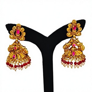 Pendientes Antiguos de Oro Sólido de 22k Hechos a Mano con Esmeraldas Verdes y Perlas Naturales, Joyería Clásica para Bodas - Product Image 1