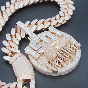 VVS MOissanite Custom Circle Letter <b>Name</b> Pendant 925 Silver HipHop Pendant Two Tone Initial Letter Pendant WIth Cuban Link <b>Chain</b> - Product Image 1