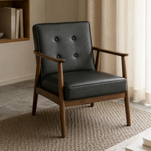 Luxury Eco-Friendly Comfortable Mid-Century Solid Teak Wood Lounge Chair PU Leather Upholstered Walnut Finish Hotel Villa Resort - Product Image 1