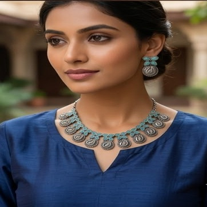 DIVYORO TURQUOISE PEACOCK LINK CLASSIC STATEMENT OXIDIZED SILVER <b>LONG</b> ADJUSTABLE <b>NECKLACE</b> for WOMEN'S ANNIVERSARY - Product Image 4